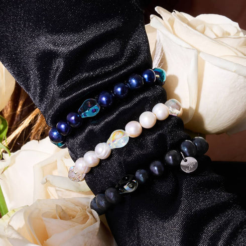 Ozeanphantom | Elfenbeinfarbene Süßwasserperle x Kristallschädel